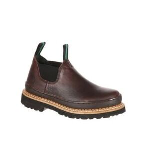 Georgia Giant Kid's Unisex Brown Leather Pull On Work Boots Slip On Style Sz 1 M